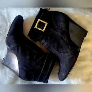 Tory Burch Black Ankle Boots with Gold Accent